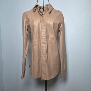 Dolce Cabo Beige Faux Leather Shirt Jacket XS Vegan Leather Minimalist Top